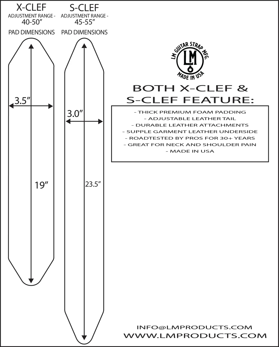 LM Products S-Clef Bass Guitar Strap 3″ wide – Inlayed Bass Clef – Brown on Black / Tan Clef
