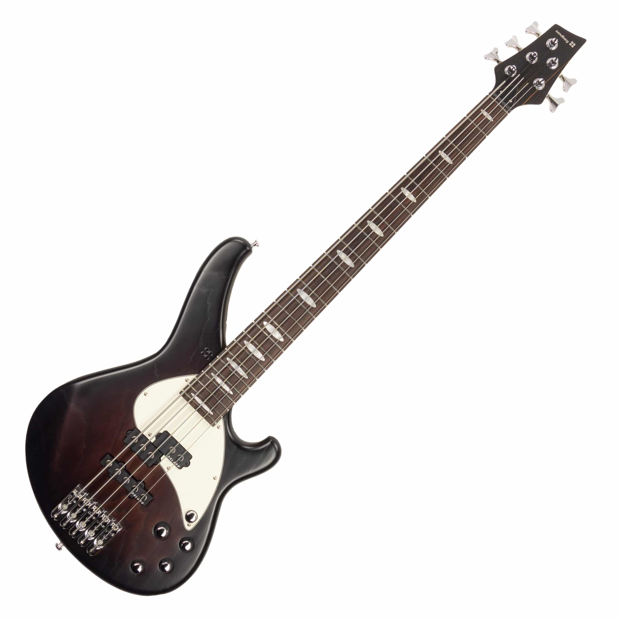 Sandberg California VT5 Custom / Delano PUs / Yolanda Charles Signature / 5-String 34″ / Matte Brownburst / European Ash Body / Rosewood FB (Dalbergia Latfolia)  / Oval Inlays  / Chrome Hardware  / 3-EQ / Parchment Pickguard –  7.6 pounds – 50540